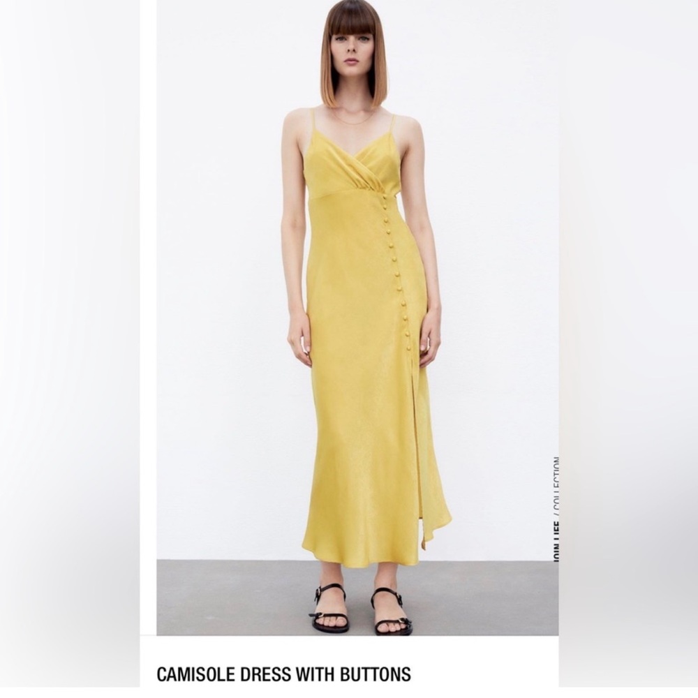 Zara Satin Gold/Green Wrap Dress